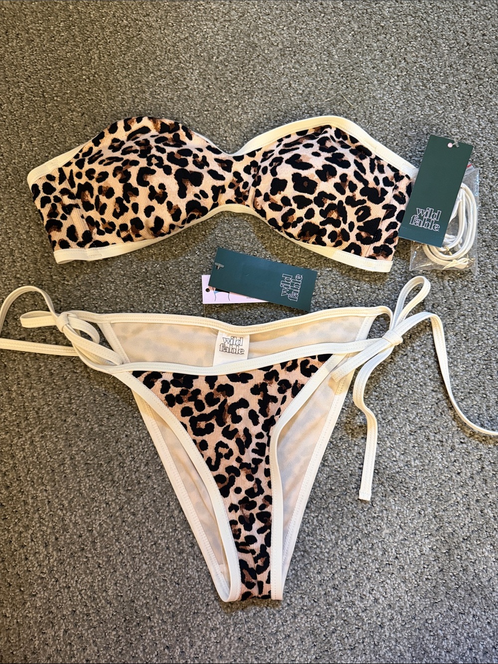 wild fable Beige and Black Leopard Print Bandeau Bikini Set